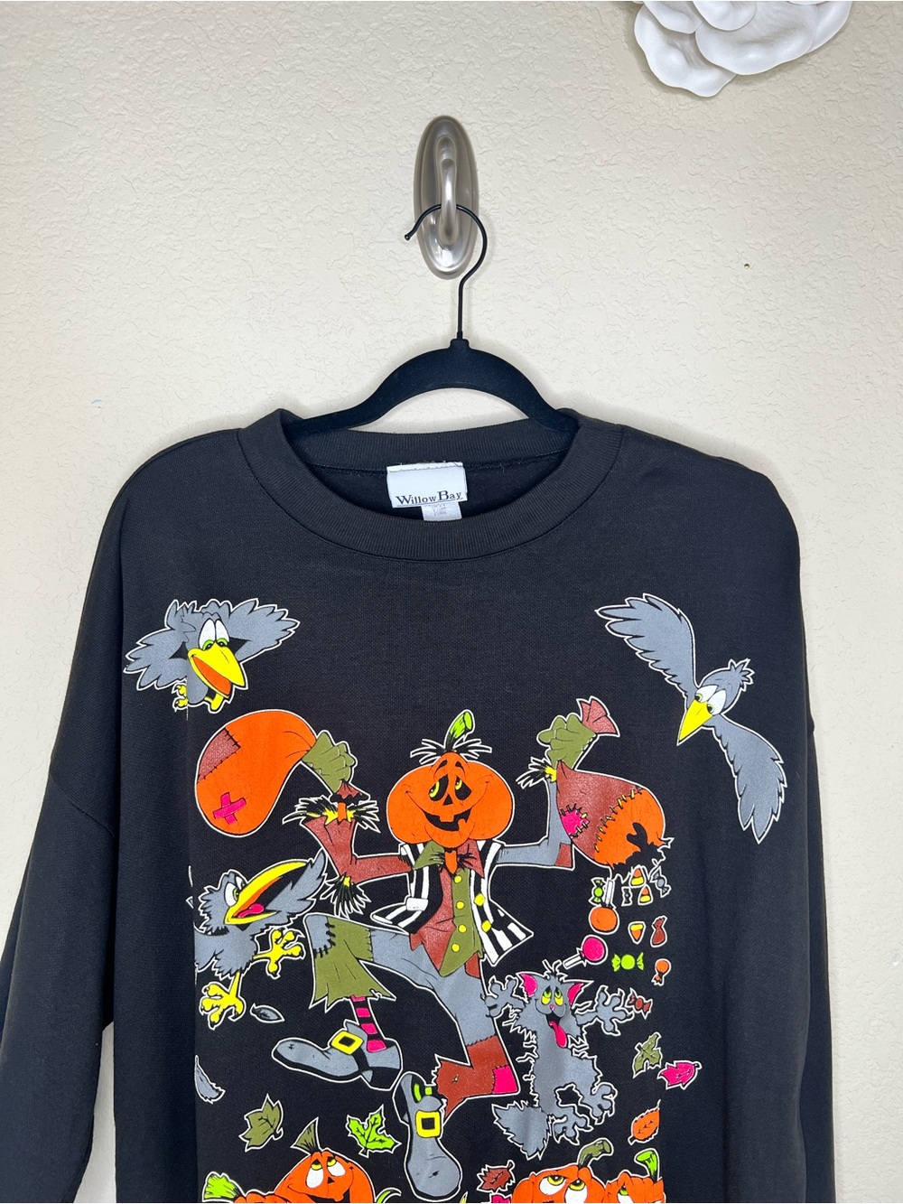 NTM: Vintage 90s Willow Bay Halloween Pumpkin Scarecrow Sweatshirt XL USA - Picture 3 of 13